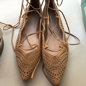 Suede pointed toe lace up flats